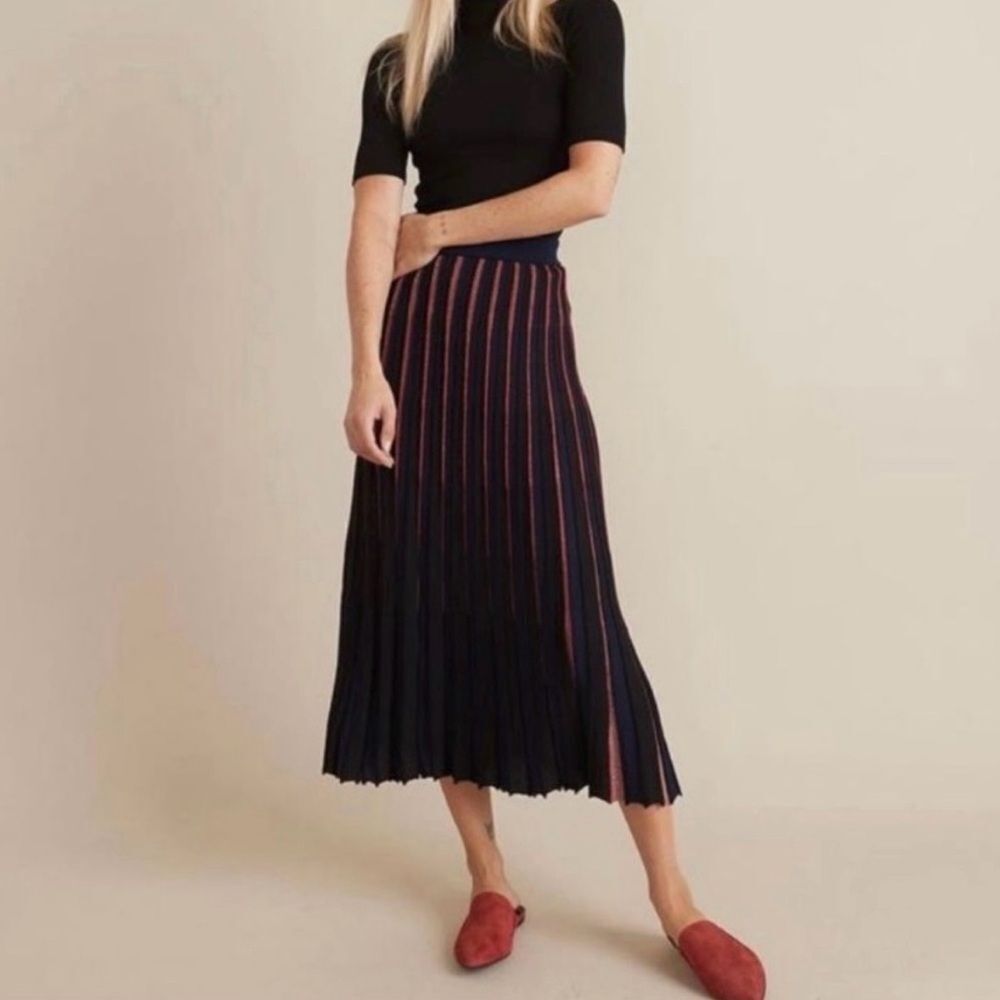 Marine Layer Penny Pleated Knit Black Shimmer Midi Skirt Size Small